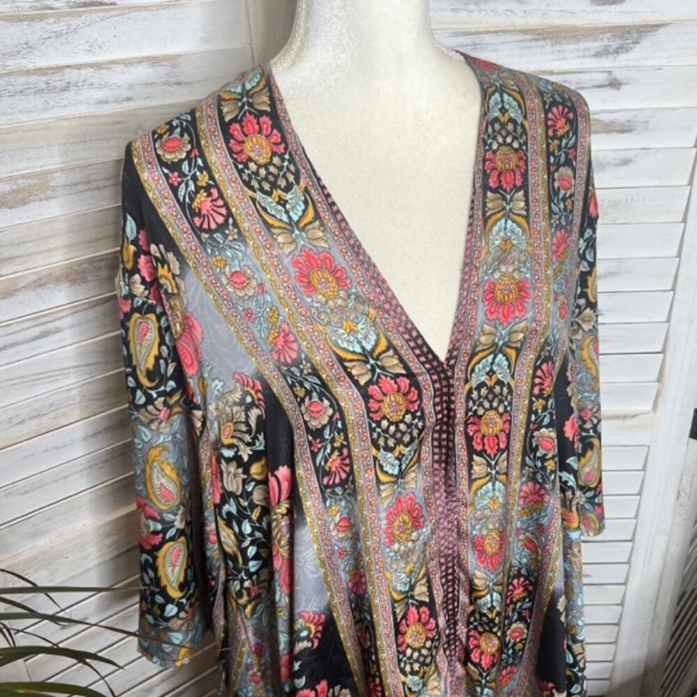 CIENNA Australia Women's XL Floral Boho Kimono Silk Snap Flowy Lightweight Tunic - Picture 11 of 14